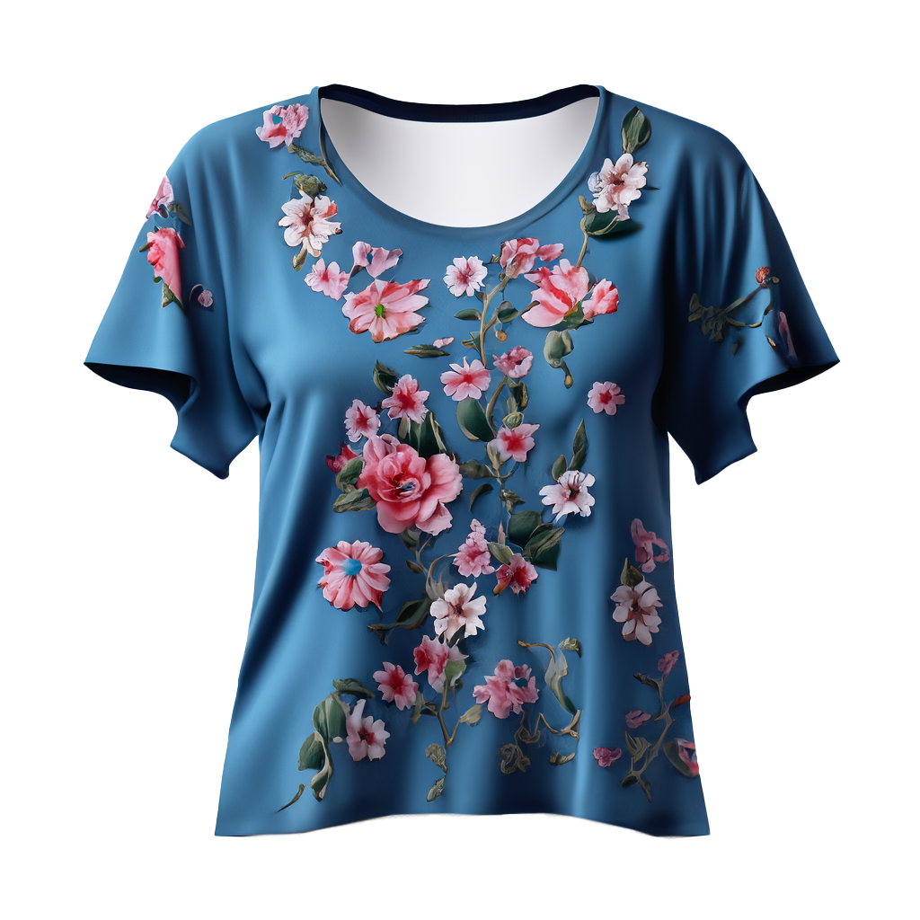 Elegante camiseta con cuello redondo y estampado floral.