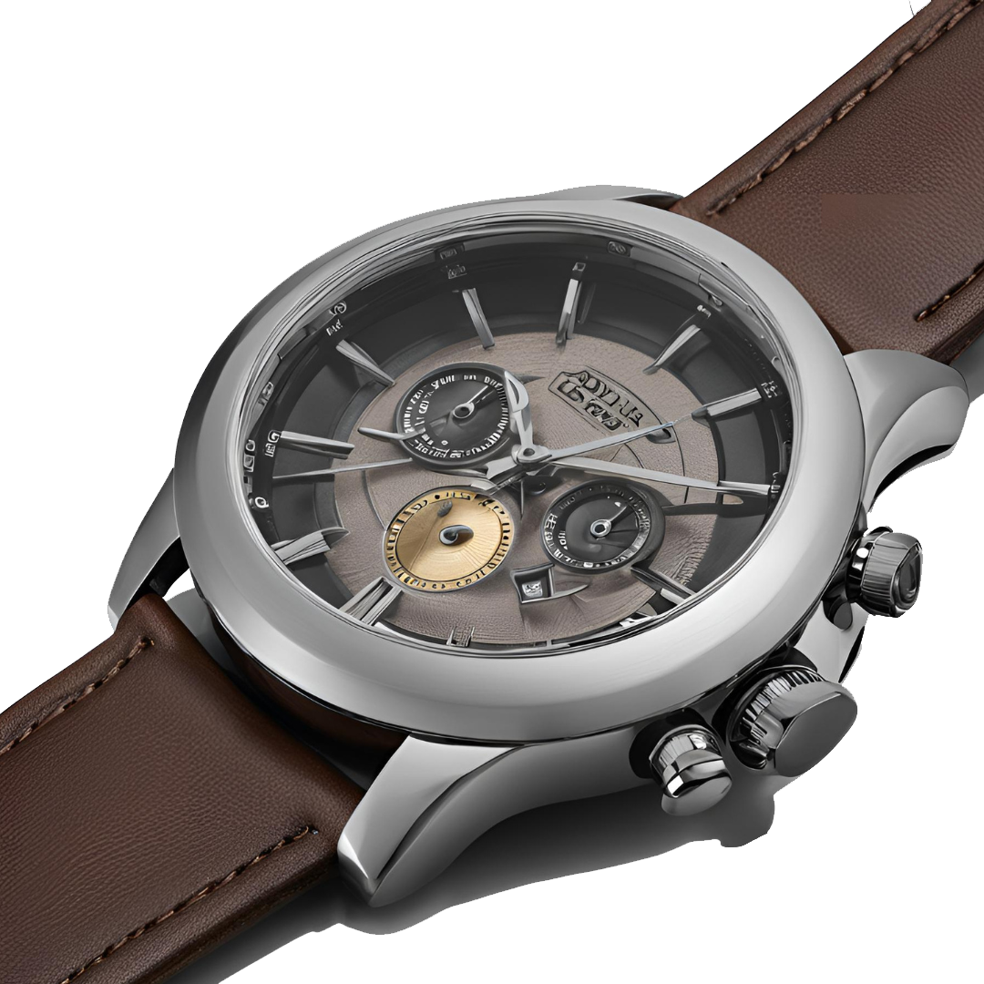 Reloj clásico atemporal de cuero marrón para hombre.