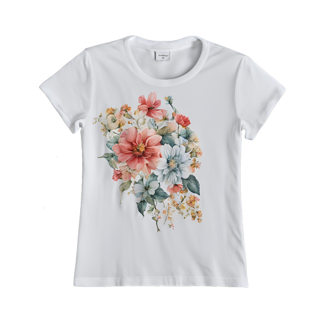 Camiseta blanca con estampado floral.