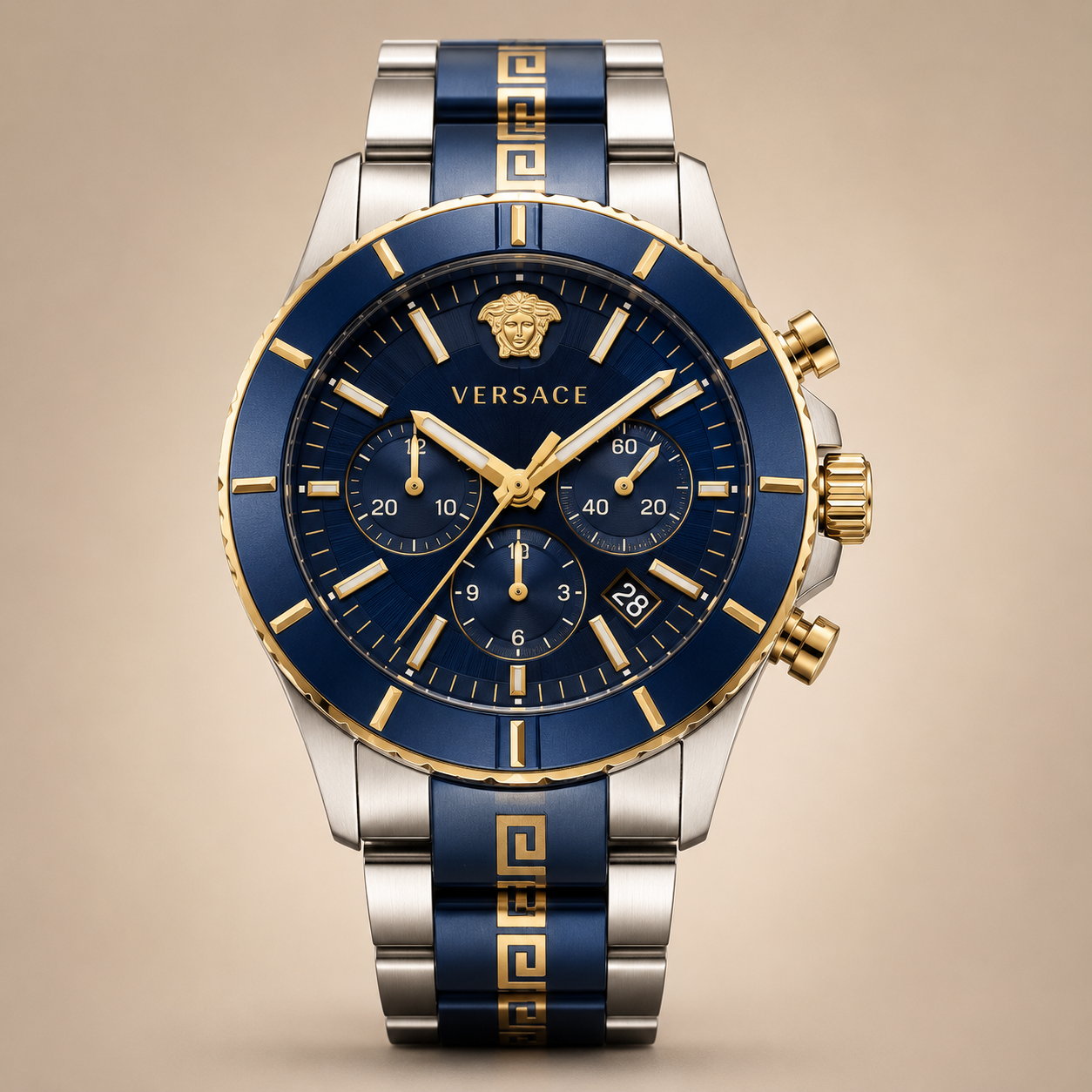 Versace V-Code 45mm Gold Watch