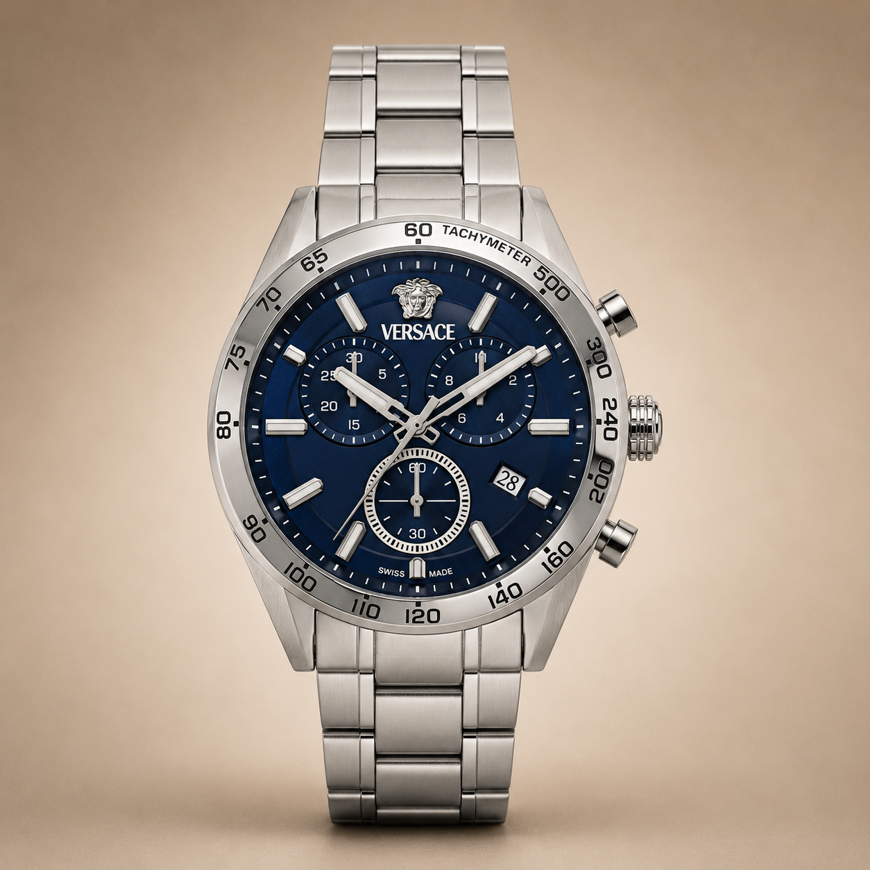 Versace Silver-Black Chronograph Watch