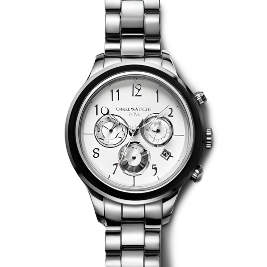Reloj moderno y elegante para hombre, de acero inoxidable plateado.